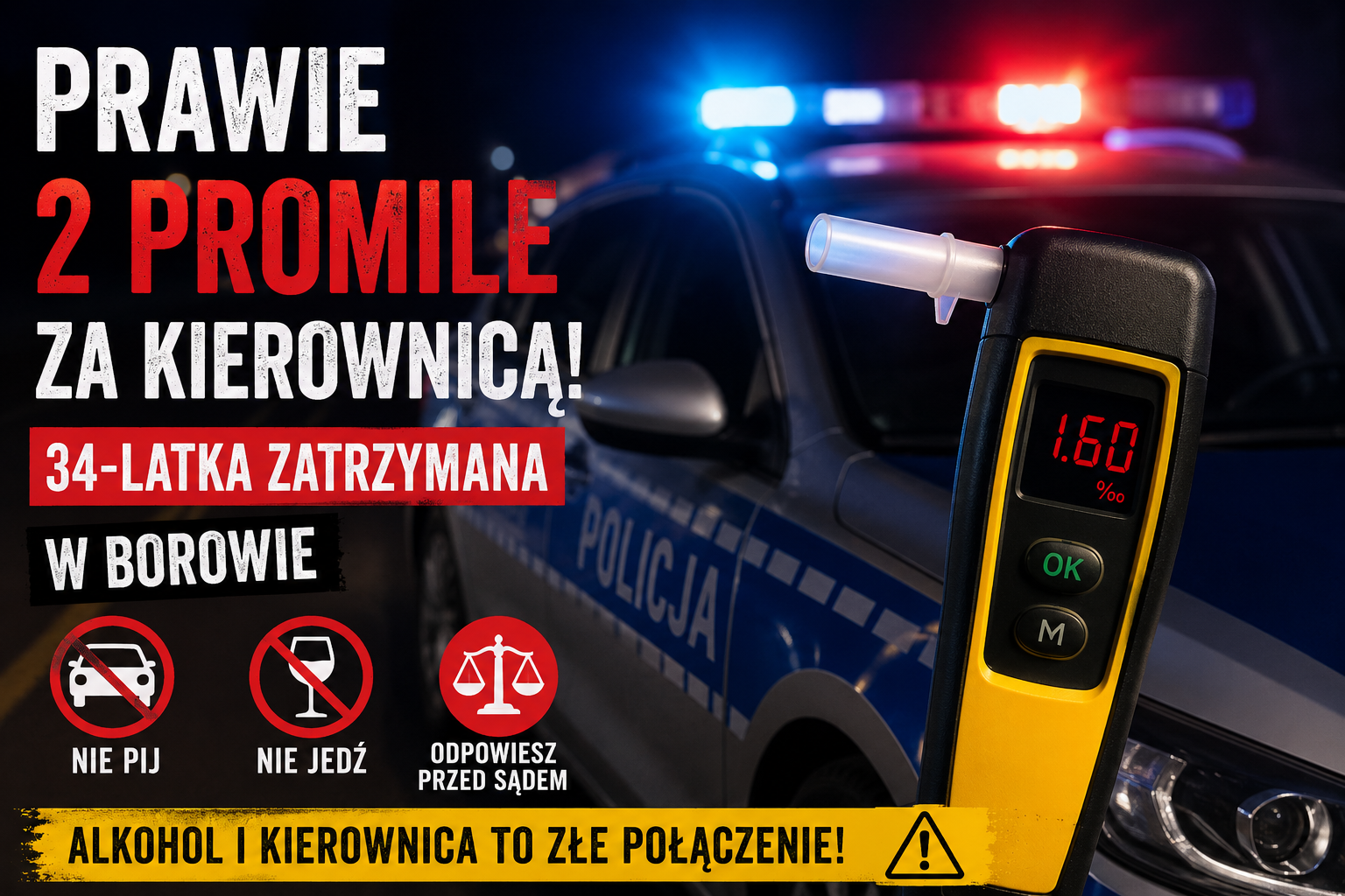 Prawie 2 promile za kierownicą. 34-latka zatrzymana