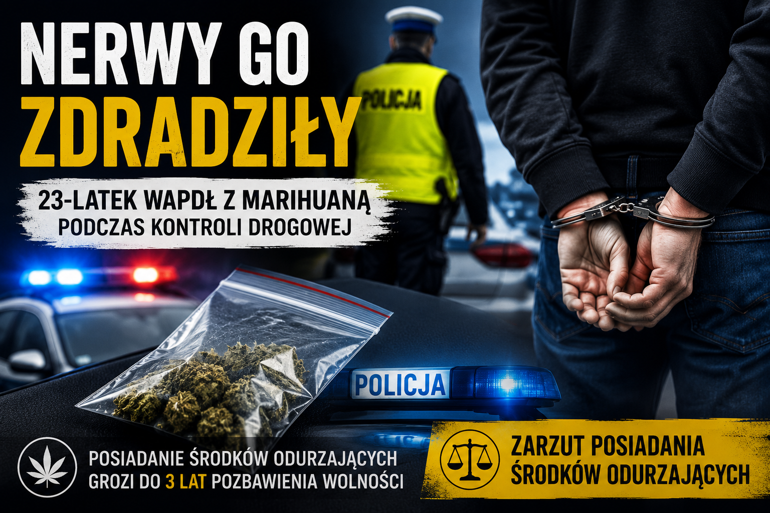 Narkotyki ujawnione podczas kontroli drogowej w Mochowie. 23-latek z zarzutem