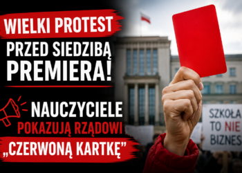 Wielki protest przed siedzibą Premiera! Nauczyciele pokazują rządowi „czerwoną kartkę”