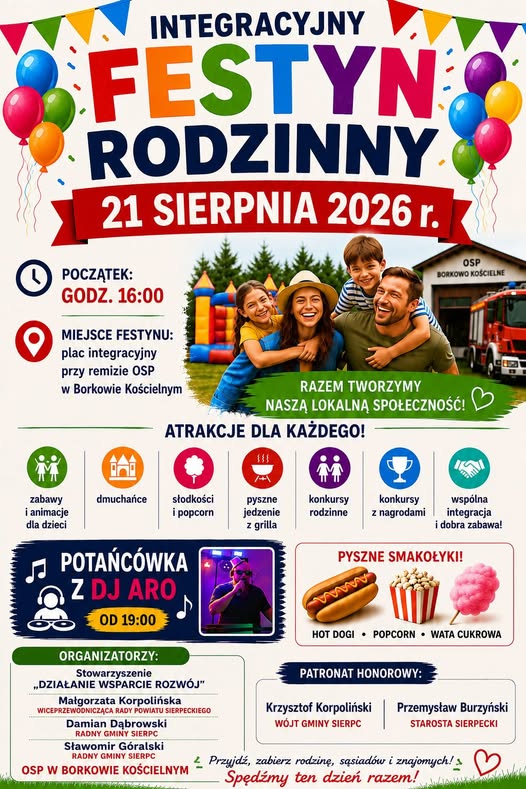 Integracyjny Festyn Rodzinny w Borkowie Kościelnym: Święto sąsiadów, zabawy i muzyki! 🎈