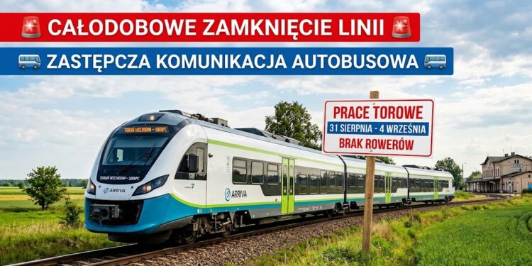 Uwaga Pasażerowie! Całkowita przerwa w ruchu pociągów na trasie Toruń Wschodni – Sierpc