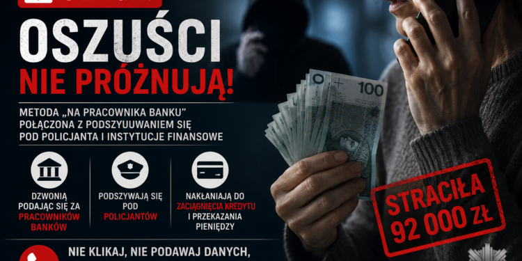Dramat w powiecie sierpeckim: Straciła 92 tysiące złotych, bo zaufała „fałszywym policjantom”!