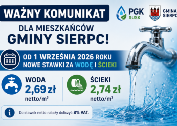 Uwaga mieszkańcy Gminy Sierpc! Od września rosną opłaty za wodę i ścieki